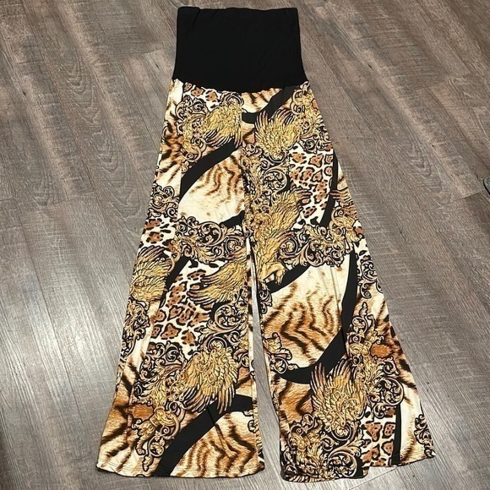 Crepes Knit strapless Baroque Bellagio wide leg jumpsuit
